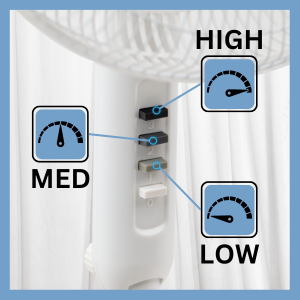 Comfort Zone pedestal fan has three speeds high medium low push button