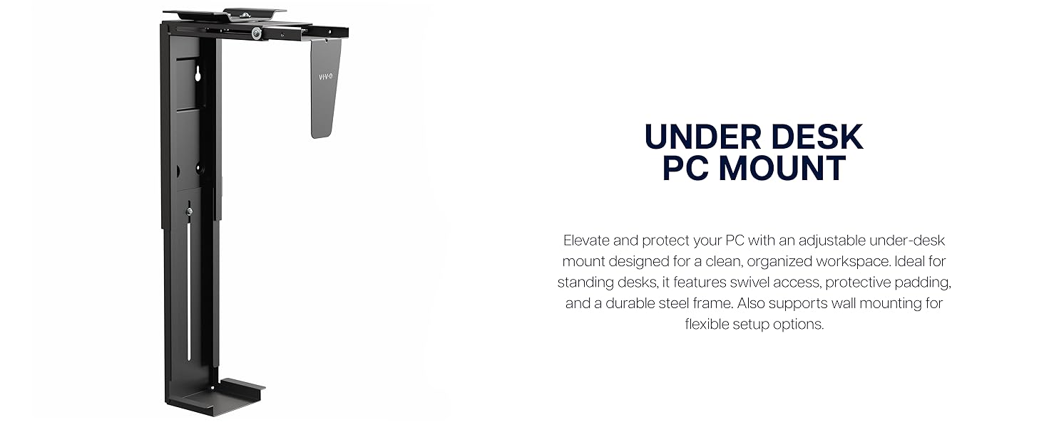 pc mount under desk, adjustable computer holder, cpu wall mount, swivel tower stand, desk pc tray