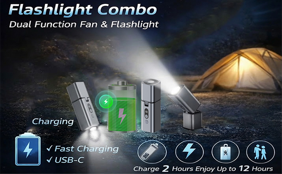 PORTABLE RECHARGEABLE HANDHELD FAN WITH FLASHLIGHT