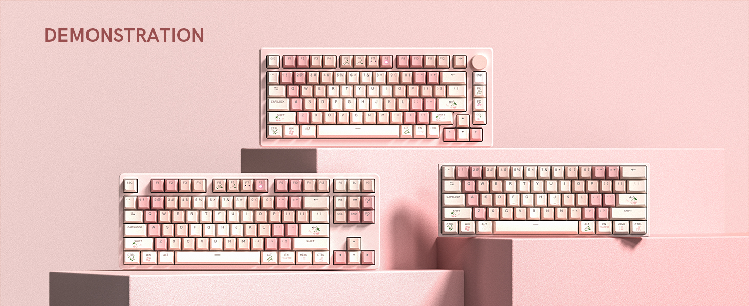 Display of keycaps installed on different keyboards