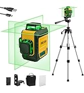 PREXISO 3 X 360° Laser Level with Tripod - Rechargeable 82Ft Cross Line Leveler, Green Line Laser...