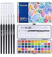 Finenolo 50 Colors Watercolor Paint Set with 8 Brushes (Water Brush + Detail Brushes), Mixing Pal...
