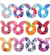 Bow Scrunchies for Hair, Funtopia 12 Pcs Cute Rabbit Bunny Ear Scrunchies, Fashion Colorful Tie D...