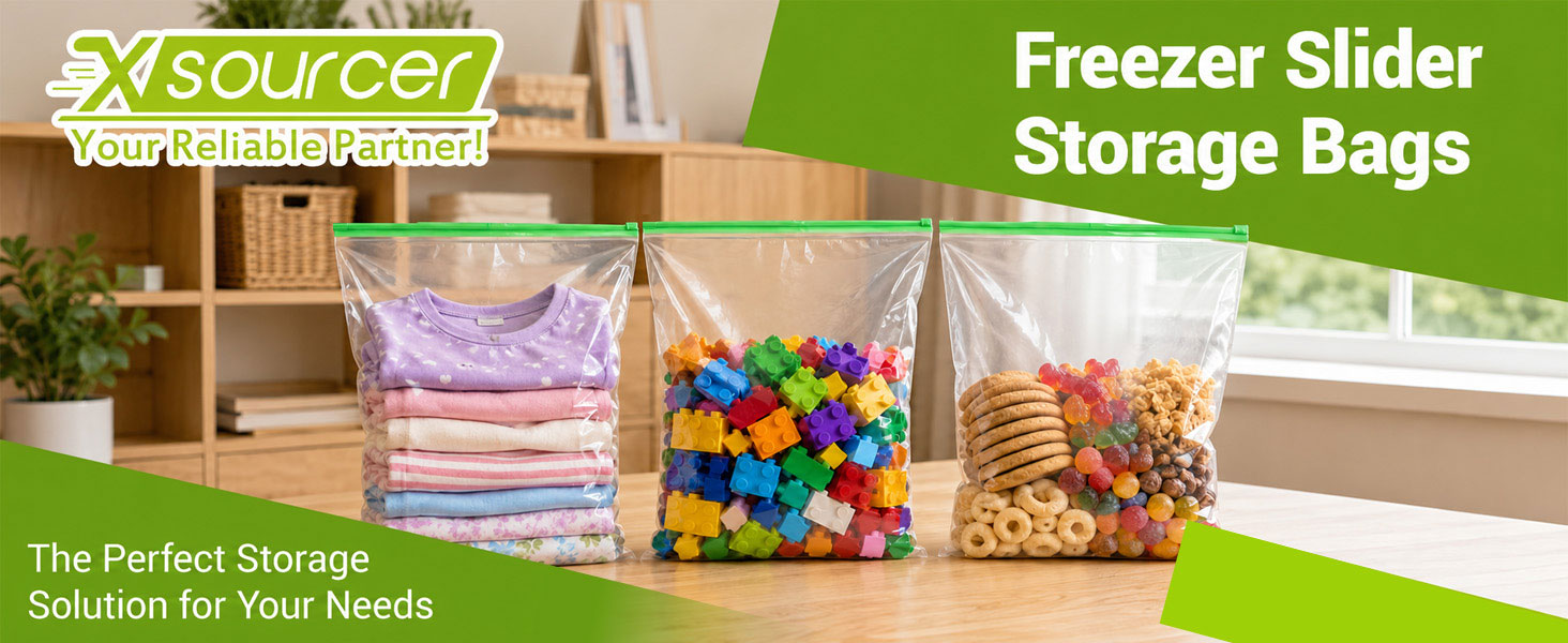 Xsourcer Freezer Slider Storage Bags for frozen food storage.