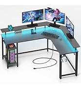 Rolanstar L Shaped Gaming Desk with LED Lights &amp; Power Outlets, 46.2" Computer Desk with Full Mon...