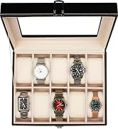 GUKA Watch Box, 10 Slot Watch Case with Real Glass Lid, Watch Display Case with PU Leather for Me...