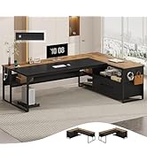 UPOSOJA 71" Executive Desk, Large Office Desk with Widen File Drawers &amp; Power Outlets, Reversible...