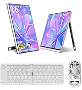 Veout 16-inch Portable Monitor with Bluetooth Mouse &amp; Foldable Keyboard