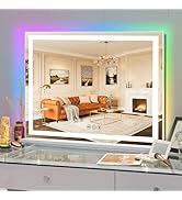 FENCHILIN Vanity Mirror with Lights, 32" x 23" RGB Backlit + Front Lit Large Hollywood Makeup Mir...