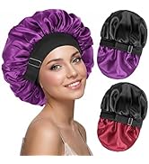 2PCS Silk Bonnet &amp; Satin Bonnet for Sleeping Women - Double Layer Adjustable Hair Bonnet Sleep Ca...