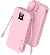 Portable Charger, 20000mAh 22.5W Fast Charging Power Bank with Built-in Cables & Wall Plug, Trave...