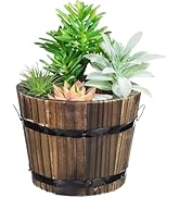 Healeved Wooden Whiskey Barrel Planter Garden Flower Pot Decor Plant Container Box Brown(Flat Mou...