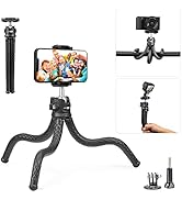USKEYVISION Flexible Phone Camera Tripod Stand, with Smartphone Clip and Action Camera Adapter, P...
