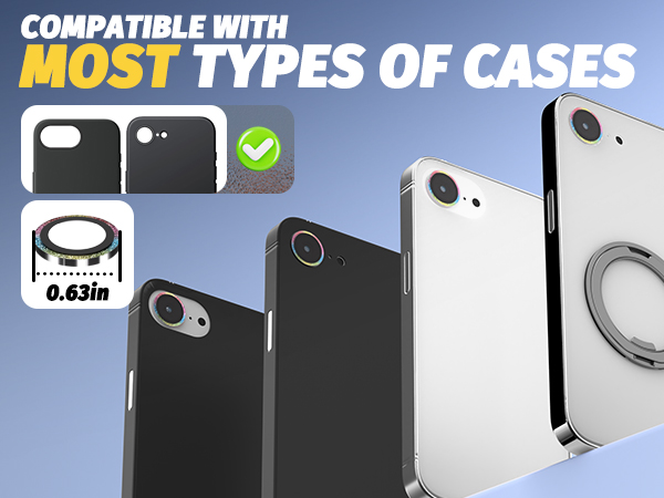 Text reads 'Image 2' and 'COMPATIBLE WITH' and 'MOST TYPES OF CASES'. Product imagery showing mobile phone cases and compatibility features.