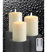 Gmnee 3"x4" Flickering Flameless Candles with Remote Timer, 3" Diameter Ivory Pillar, Real Wax, S...
