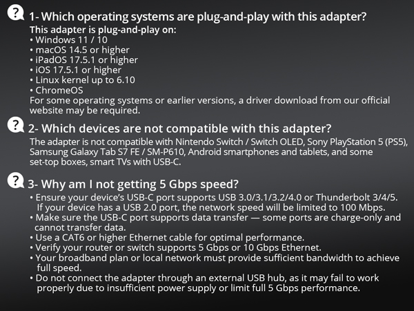 Question Answer on OS Support Incompatible Devices and Reasons for Lower 5 Gbps Speed