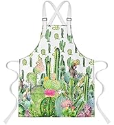 LshyMn Cactus Apron Desert Watercolor Botanical Floral Pattern Apron,with 2 Pockets and Extra Lon...