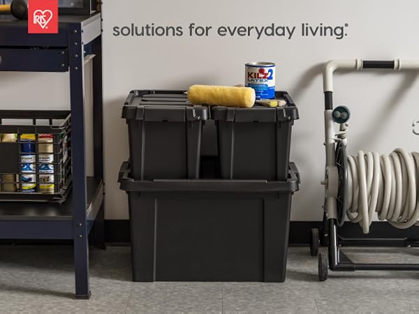 Lockable Storage Bins with Lids Heavy Duty, Stackable Containers, Garage Organizing Bins Moving Tubs
