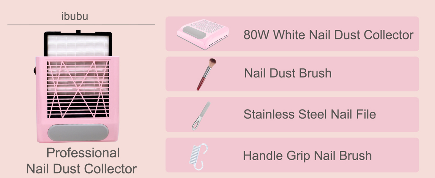 ibubu Professional Nail Dust Collector Machine 80W Pink