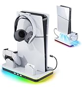Cooling Station for PS5 Slim Console (Disc &amp; Digital), Mytrix PS5 Slim Stand with Fast Controller...