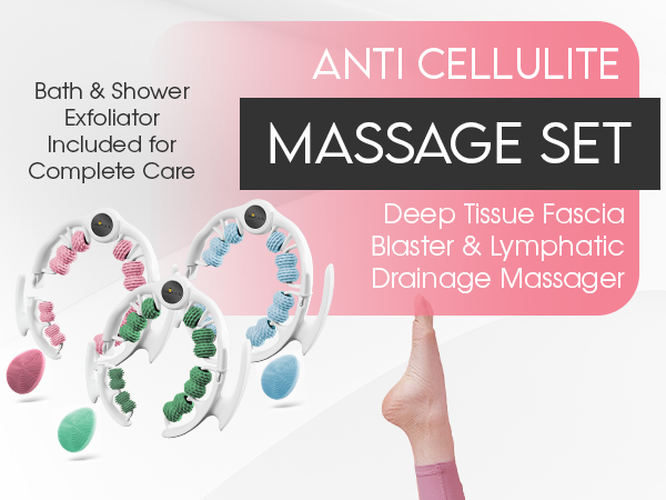 Anti cellulite massage set for lymphatic drainage massager in blue green pink