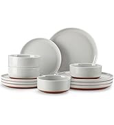 MALACASA Plates and Bowls Sets, 12 Pieces Modern Stoneware Dinnerware Set for 4 Kitchen Dinner Se...