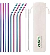 VEHHE Metal Straws Drinking Straws 10.5" Stainless Steel Straws Reusable 8 Set - Ultra Long Rainb...