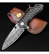 AUBEY Damascus Pocket Knife for Men, Forged 2.95" VG10 Damascus Steel Folding Knife with Sheath, ...