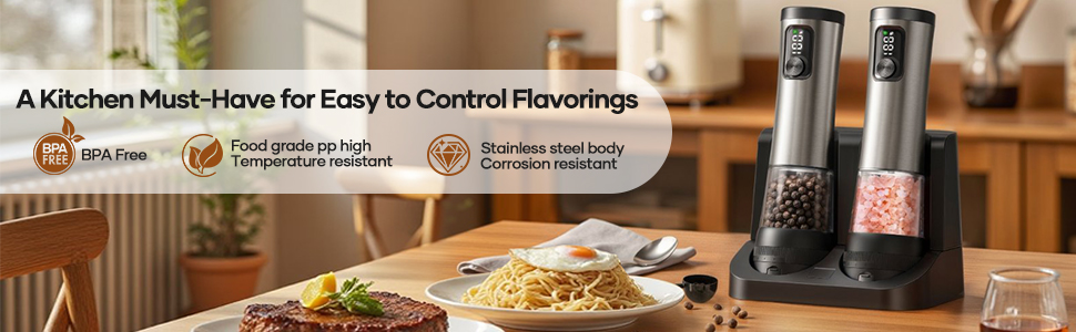 Electric Salt and Pepper Grinder Set Automatic Battery Pepper Mill Shakers Adjustable Coarseness