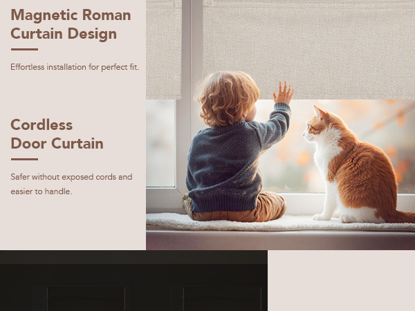 No Drill French Door Curtain Adhesive Top Cordless Roman Shade for Kitchen Living Room Privacy