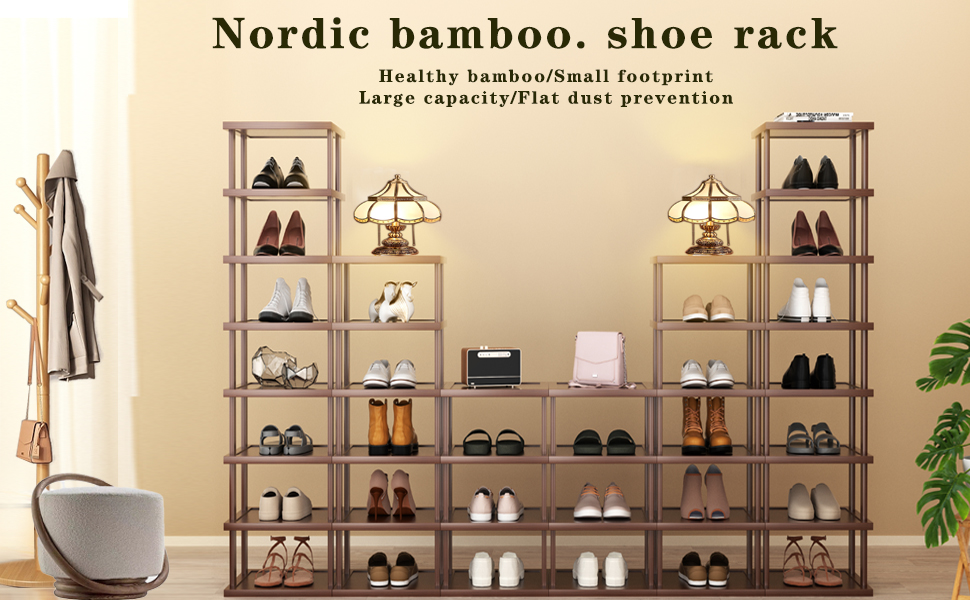 Brown bamboo shoe rack