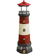 Solar Rotating Lighthouse Outdoor Lantern Garden Decor Resin Street Light - Red