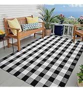 KOZYFLY 8x10 Buffalo Plaid Area Rug, Black and White Checkered Washable Cotton Rug for Living Roo...