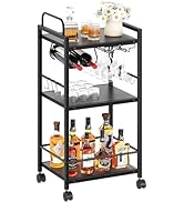 Bar Cart for The Home, 3 Tier Kitchen Carts with Wheels, Small Rolling Cart with Glass Holders, W...