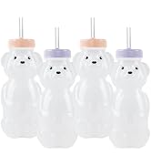 Honey Bear Straw Cups for Babies 4 pack, 8oz straw bear cup with improved safety lid design, hone...