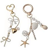 CMVFYL Pearl Beaded Keychain Charms, Cute Purse Charms for Handbags, Gold Starfish Keyring for Wo...