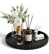 Silicone Bathroom Vanity Trays for Counter - 9.1 Inch Round Small Bathroom Tray with Scalloped Ed...