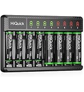 HiQuick 8 Bay Smart Battery Charger with AA &amp; AAA Rechargeable Batteries- Fast Charging Household...