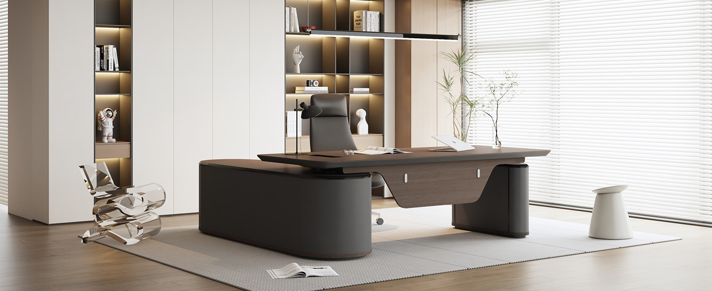 L Shaped Executive Desk with Drawers