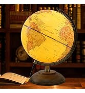 JOWHOL Illuminated Globe of the World with Wooden Stand, 8'' Vintage World Globe Built in LED Nig...