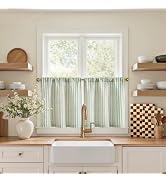 jinchan Striped Linen Kitchen Tier Curtains, 20 Inch, Sage Green, 2 Panels | Light-filtering line...