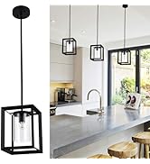 COTULIN Black Pendant Light Fixture, Modern 1-Light Iron Cage Metal Hanging Pendant Light with Cl...