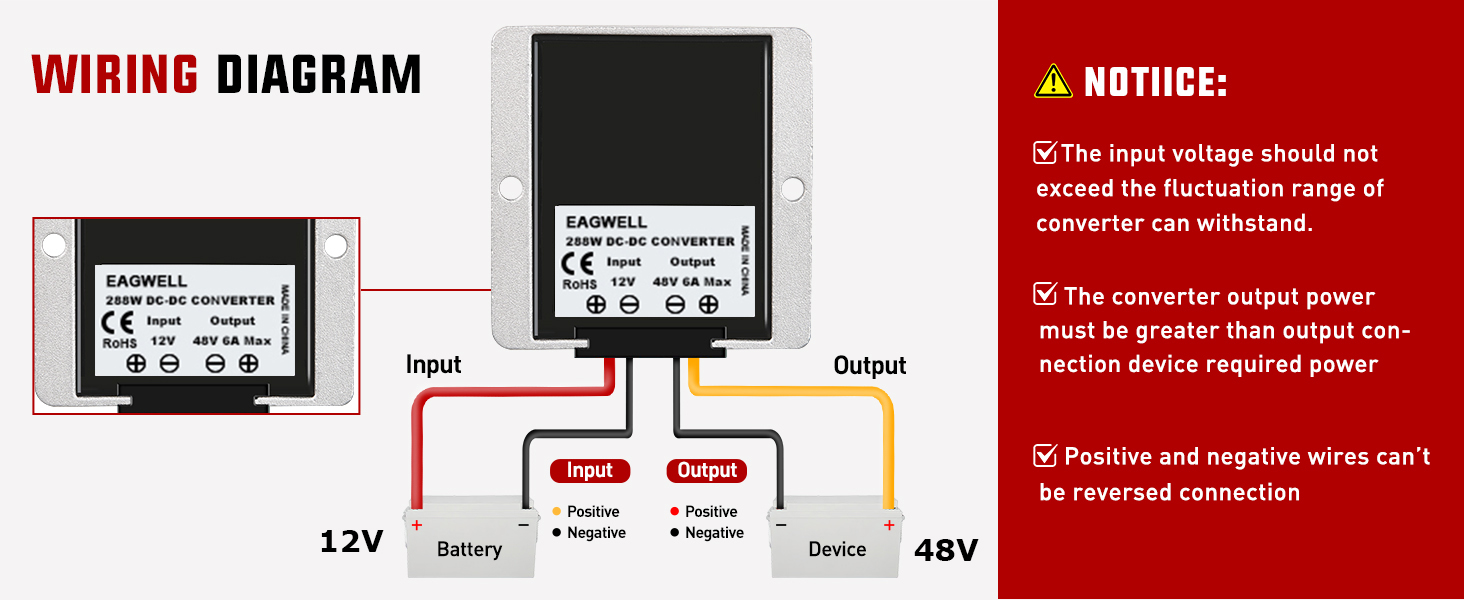 12V to 48V Boost Converter, 288W 6A Step Up Converter for Golf Carts, Club Car, Solar System, RV