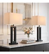 Vortether 22" Matte Black Textured Ceramic Table Lamps Set of 2, Modern Bedside Lamps with Linen ...