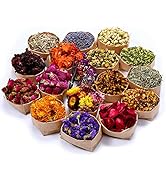 16 Bags Dried Flowers,100% Natural Dried Flowers Herbs Kit for Soap Making, DIY Candle Making,Bat...