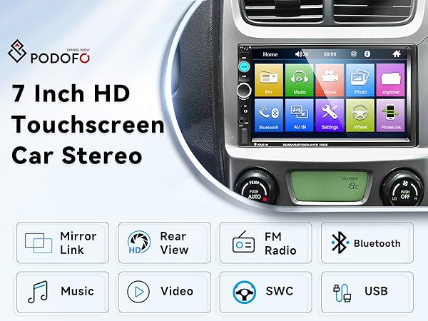 Podofo Car Stereo Double Din Car Radio 7 Inch MP5 Player