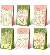 NICROHOME EUR Floral Gift Bags with Butterfly Stickers, 24 Pack Small Kraft Paper Bags Green Pink...
