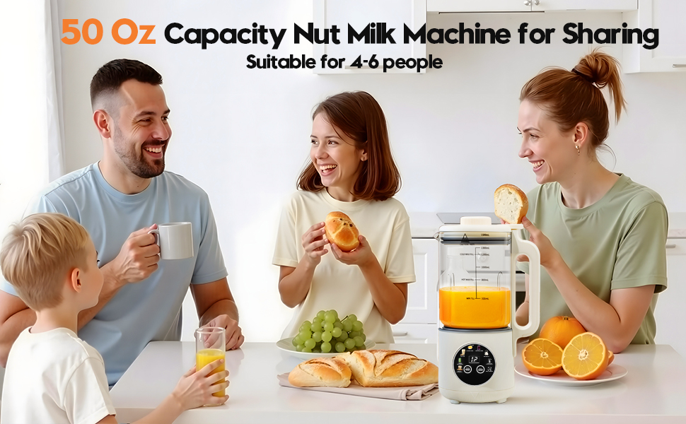 8-in-1 Nut Milk Maker Machine, 50oz Glass Soy Almond Oat Milk Maker with 20 Blades