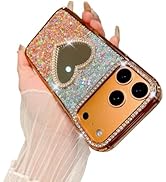 Losin Compatible with iPhone 17 Pro Max Bling Glitter Case, Cute Heart Mirror Diamond Cover Luxur...