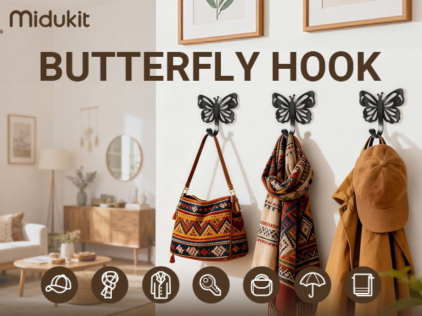 Butterfly Design Wall Hooks for Towel and Coat